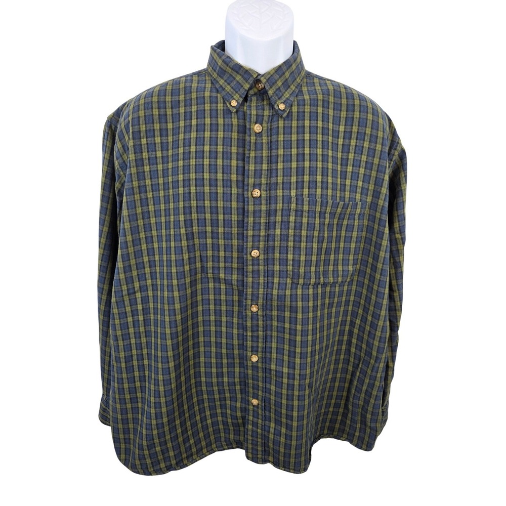 Cabelas  Mens Large Blue & Green Flannel Button Down Long Sleeve Shirt /B188